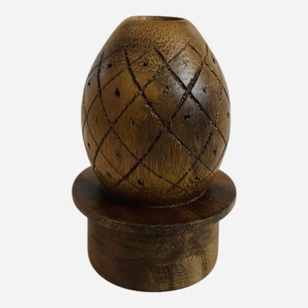 Vintage Carved Wood Pineapple Finial Candle Holder Decorative Sculpture 5